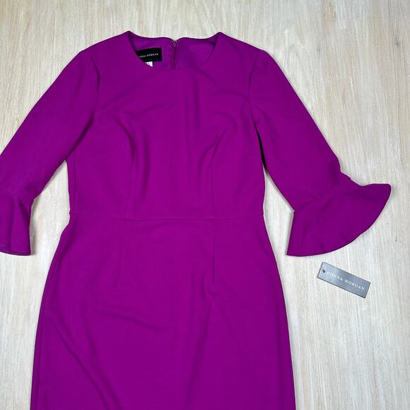 NWT Donna Morgan Fuchsia Bell Sleeve Office Cocktail Vibrant Sheath Dress 8 - Picture 2 of 16